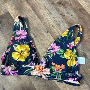Kona Sol Navy Blue Colorful Floral Bikini Top Swimwear Women's S good preworn co